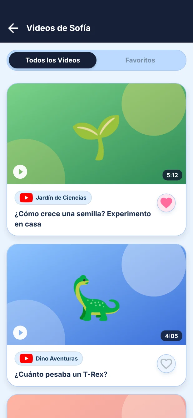Lista de videos de un perfil infantil en WatchGarden